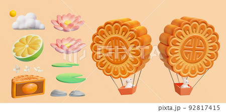 3D Mooncake Festival elements set 92817415