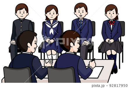グループ面接を受ける男女の学生　面接官男性二人 92817950