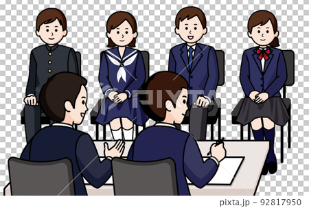 グループ面接を受ける男女の学生　面接官男性二人 92817950