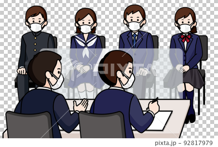 男女學生戴口罩集體面試 兩名男面試官 男女學生戴口罩集體面試 兩名男面試官 92817979