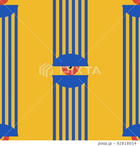 Bauhaus eye seamless pattern. Minimal geometric design of the 20s. Abstract vector template with elements of primitive forms.  92818054