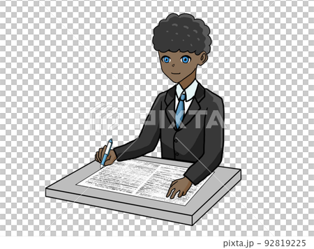 書類に手で何かを描く黒人男性のイラスト2 書類に手で何かを描く黒人男性のイラスト2 92819225