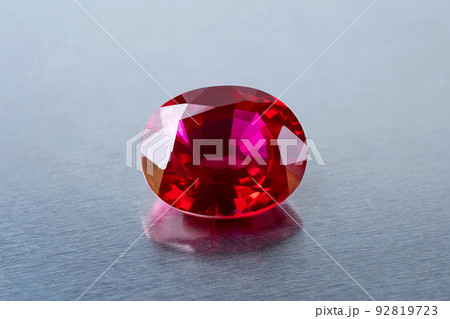 Red Ruby gemstone Round Cut, close up shot 92819723