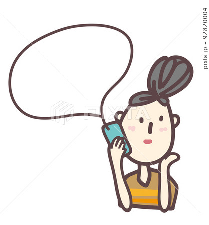 携帯電話を持つ女性と吹き出しのイラスト 92820004