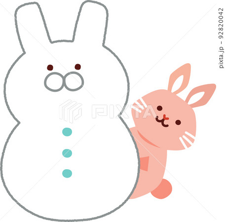 うさぎのキャラクターと雪だるま　冬 92820042
