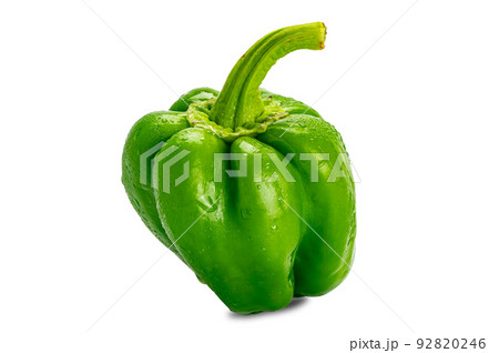 Single fresh green bell pepper isolated on white background Single fresh green bell pepper isolated on white background 92820246