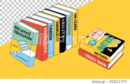 Recurrent education, reskilling, illustration of a book about re-learning for adults 92821373