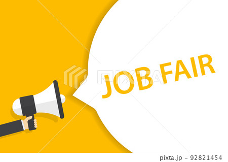 hand holding megaphone with job fair speech bubble banner vector with copy space for business, marketing, flyers, banners, presentations, and posters. illustration 92821454