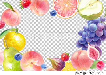 各種新鮮水果的裝飾框架。水彩插圖。 92822214