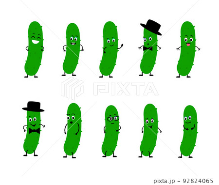 cucumber character with funny face. Happy cute cartoon emoji set. cucumber character with funny face. Happy cute cartoon emoji set. 92824065
