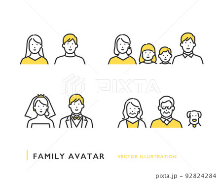 様々な世代の家族のイラスト・アバターアイコン素材 92824284