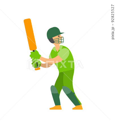 Cricket Player In Protective Helmet Bat In Handのイラスト素材 Cricket Player In Protective Helmet Bat In Handのイラスト素材