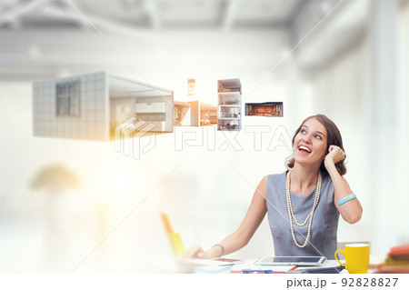 Construction industry concept . Mixed media 92828827