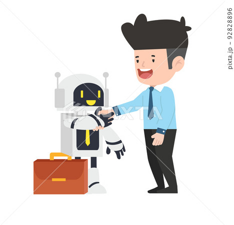 businessman shaking hand with a robot businessman shaking hand with a robot 92828896