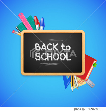 Back to School Chalkboard on Blue Background 92828988