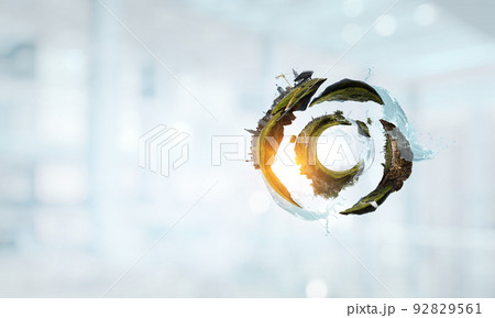 Green sphere landscape with grass and clear water Green sphere landscape with grass and clear water 92829561