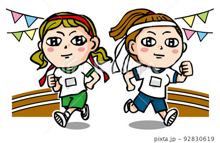 体育祭に参加するかわいい女子生徒二人のイラスト素材 9619