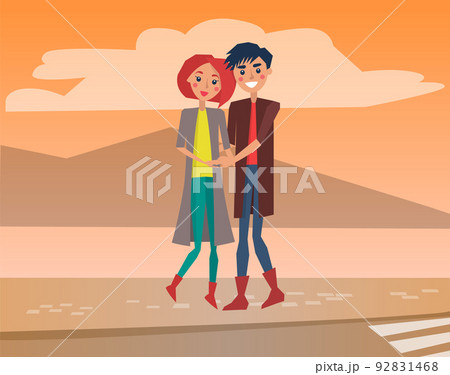 Couple on Date, Man and Woman Huging, Landscape 92831468