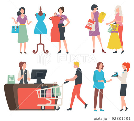 People at Store Buying Clothes, Cashier and Client People at Store Buying Clothes, Cashier and Client 92831501