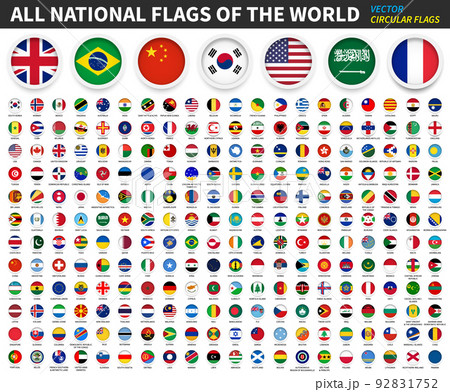 All national flags of the world . Circular flag with frame and country name . Vector . All national flags of the world . Circular flag with frame and country name . Vector . 92831752