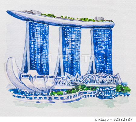 landscape in Singapore in watercolor illustration. 92832337