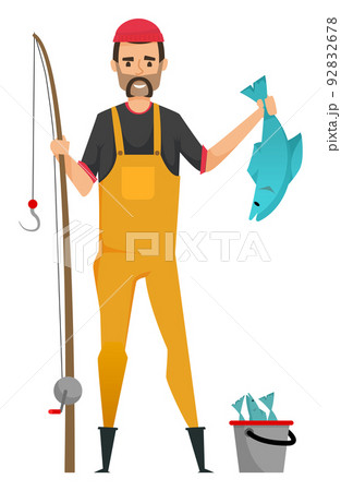 Hobby Fishery, Fishing Rod and Fish in Pail Vector Hobby Fishery, Fishing Rod and Fish in Pail Vector 92832678