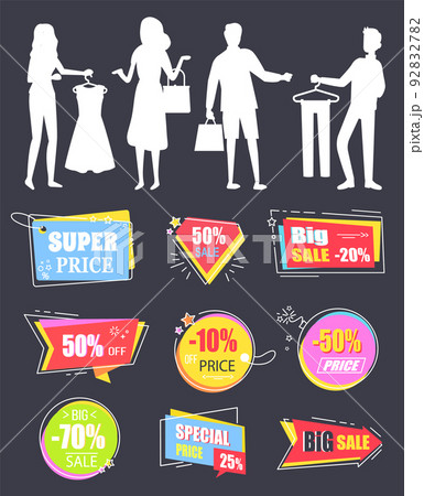 Super Sale, Mega Discount People Shopping Bag 92832782