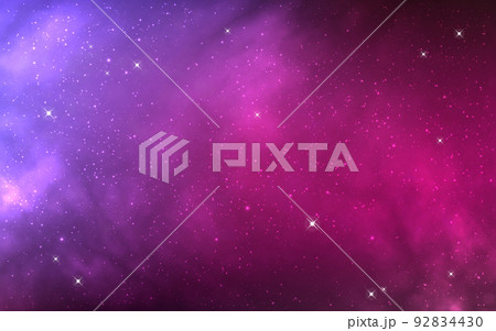 Color cosmos texture. Magic purple wallpaper with stars. Bright universe and shining nebula. Pink starry background. Infinite stardust effect. Vector illustration 92834430