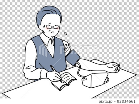 man measuring and recording blood pressure man measuring and recording blood pressure 92834661