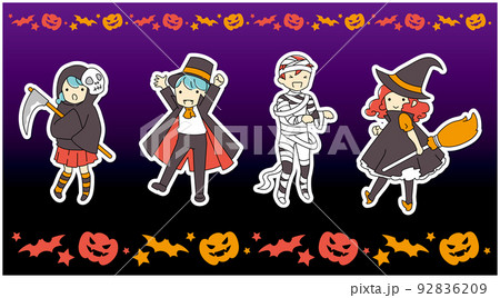ハロウィンの仮装をした4人の子供 92836209