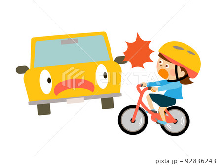 自転車に乗った人と自動車の衝突事故 92836243