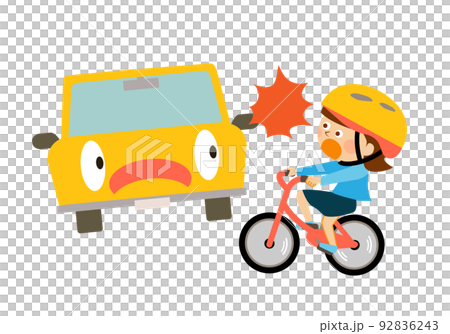 自転車に乗った人と自動車の衝突事故 92836243