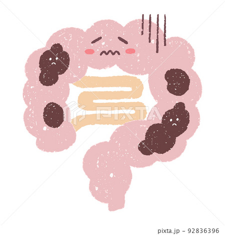 手描きの便秘の腸のキャラクター 92836396