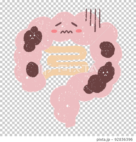手描きの便秘の腸のキャラクター 92836396