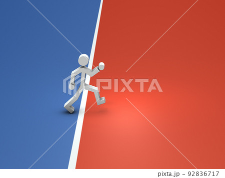境界線を跨いで、新しい世界に進入するキャラクター。挑戦とスタートを表す抽象的なコンセプト。 92836717