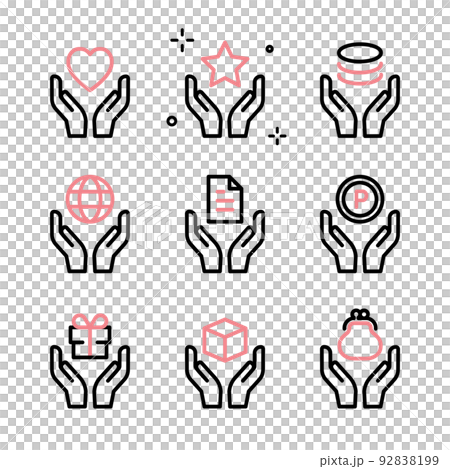 An icon set that wraps various things in both palms An icon set that wraps various things in both palms 92838199