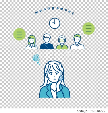 Illustration material of a business woman who is worried about labor management Work efficiency improvement Productivity improvement 92838727