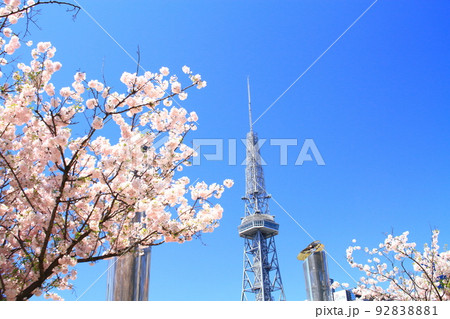 春の名古屋市、テレビ塔と桜の風景 92838881