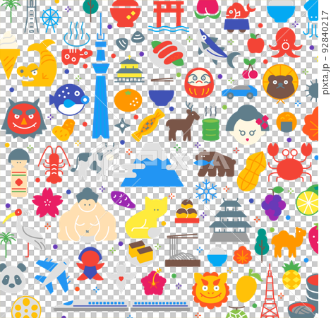 插圖素材：日本彩色圖標圖案（線寬可更改） 92840217
