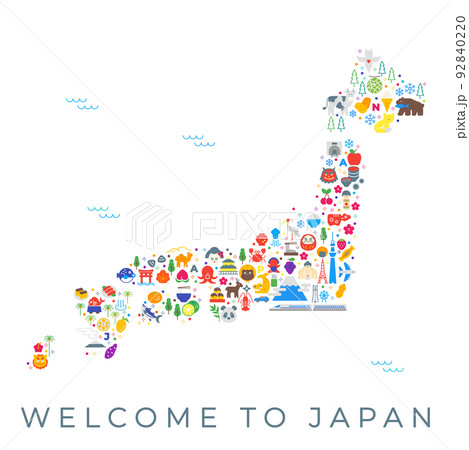 イラスト素材:日本のカラフルアイコン地図(線幅変更可能) イラスト素材:日本のカラフルアイコン地図(線幅変更可能) 92840220