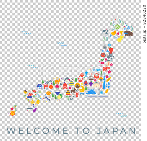 イラスト素材:日本のカラフルアイコン地図（線幅変更可能） 92840220