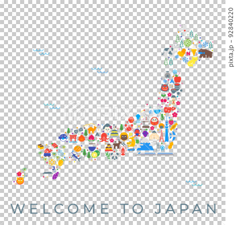 イラスト素材:日本のカラフルアイコン地図(線幅変更可能) イラスト素材:日本のカラフルアイコン地図(線幅変更可能) 92840220
