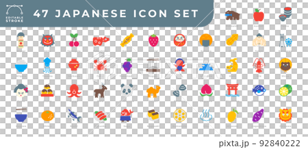 Illustration material: Japanese colorful icon set (line width can be changed) 92840222