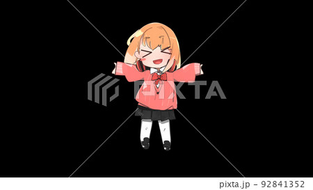 少女 キャラクター 萌え 女子高生 デフォルメ 黒背景 別verあり のイラスト素材
