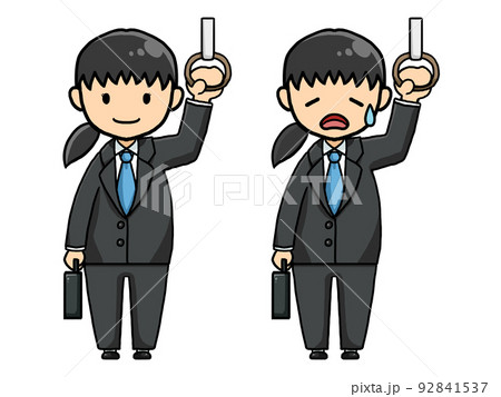 つり革につかまる日本人女性サラリーマン（笑顔と疲れ顔）のイラスト 92841537