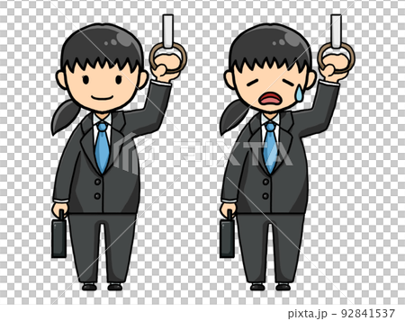 つり革につかまる日本人女性サラリーマン（笑顔と疲れ顔）のイラスト 92841537