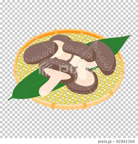 きのこイラスト　かごに盛った、たくさんのしいたけ 92842168