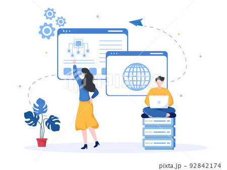 ISP or Internet Service Provider Cartoon Illustration with Keywords and Icons for Intranet Access, Secure Network Connection and Privacy Protection 92842174