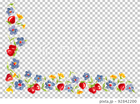 草莓和小花裝飾尺（框）【水彩畫】白背透明背景複製空間 92842200