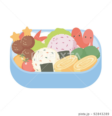 混ぜご飯おにぎりが入った青いお弁当箱 混ぜご飯おにぎりが入った青いお弁当箱 92843289